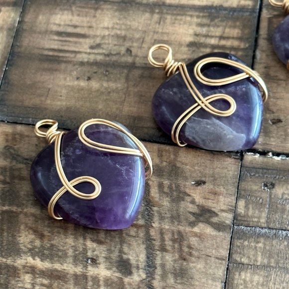 Natural Amethyst Wire Wrapped Heart Pendant - Wire Wrapped - Picture 7 of 8